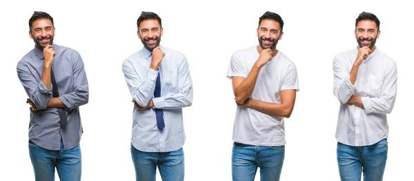 Collage Hombre Joven Con Mirada Casual Sobre Fondo Blanco Aislado — Foto de Stock