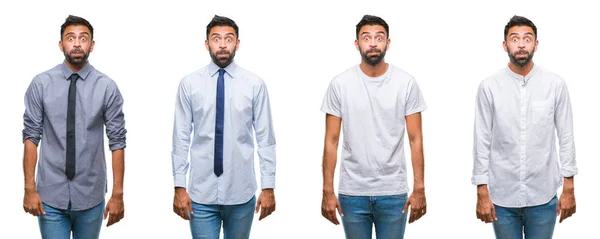 Collage Giovane Uomo Che Indossa Look Casual Guance Bianche Isolate — Foto Stock