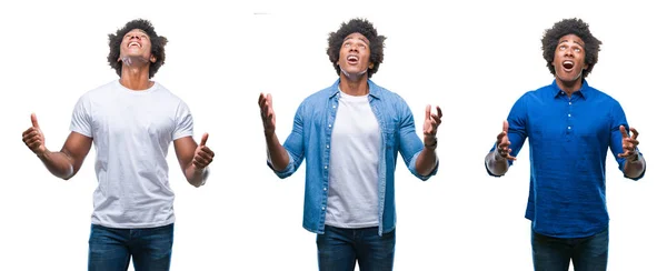 Collage Van Afro Amerikaanse Jongeman Shirtless Zakenman Geïsoleerde Achtergrond Gekke — Stockfoto