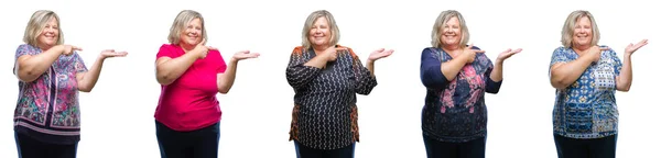 Collage Mujer Gorda Senior Sobre Fondo Aislado Asombrado Sonriendo Cámara — Foto de Stock