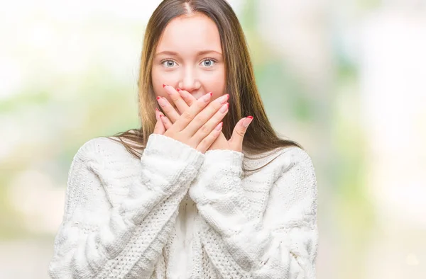 Young Beautiful Caucasian Woman Wearing Winter Sweater Isolated Background Shocked — Stock Photo, Image