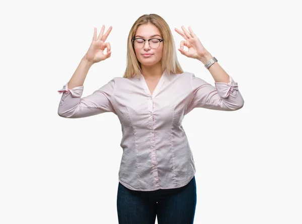 Jeune Femme Affaires Caucasienne Portant Des Lunettes Sur Fond Isolé — Photo