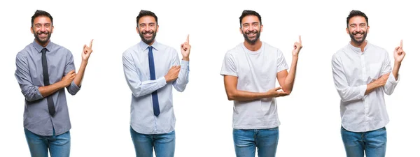 Collage Ung Man Bär Casual Look Över Vita Isolerade Backgroud — Stockfoto