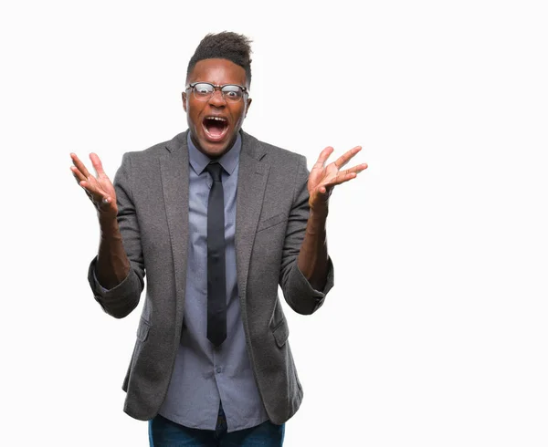 Joven Hombre Negocios Afroamericano Sobre Fondo Aislado Celebrando Loco Sorprendido — Foto de Stock