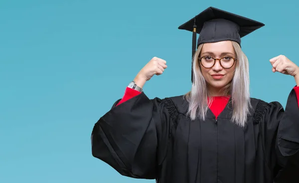 Young Blonde Woman Wearing Graduate Uniform Isolated Background Showing Arms — Stock Photo, Image