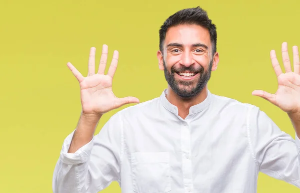 Erwachsener Hispanischer Mann Über Isoliertem Hintergrund Der Mit Finger Nummer — Stockfoto