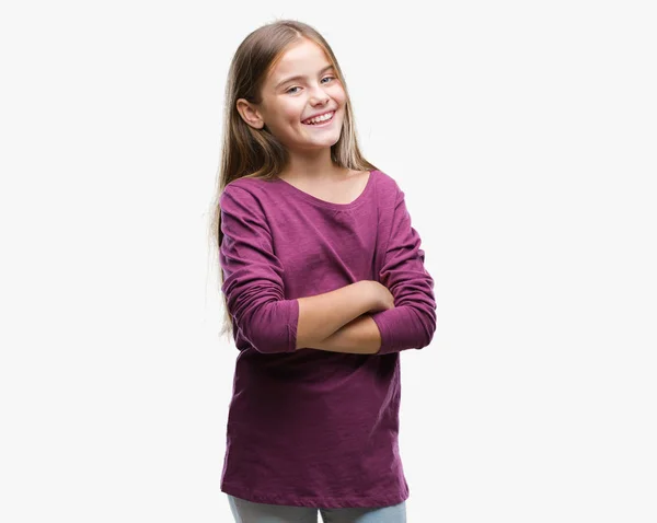 Mooi Meisje Geïsoleerde Achtergrond Blij Gezicht Lachend Met Gekruiste Armen — Stockfoto
