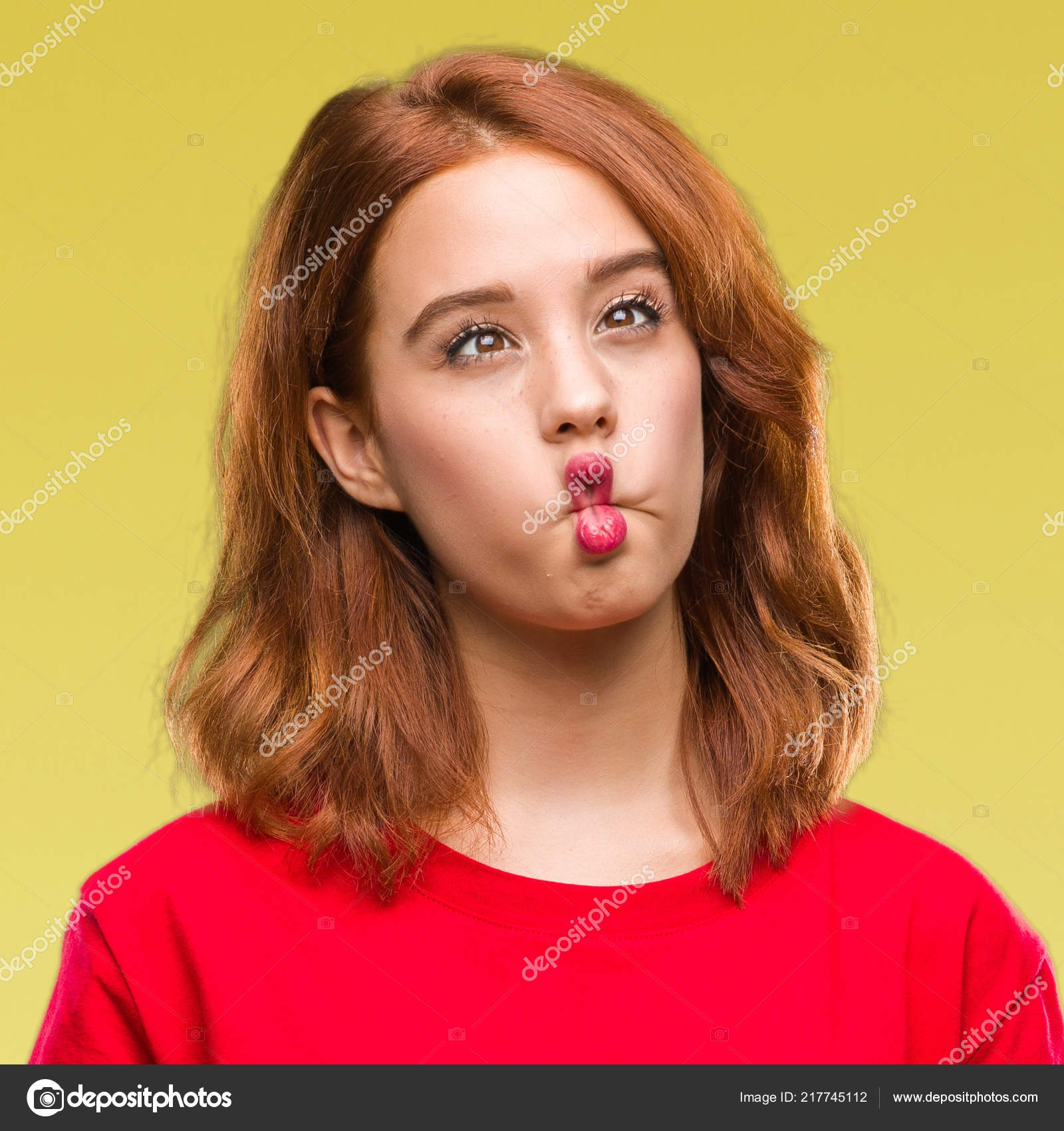 Young Beautiful Woman Isolated Background Making Fish Face Lips