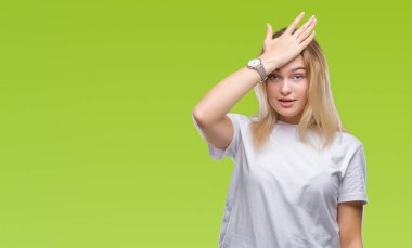 İzole arka kafasına hata için el ile sürpriz genç beyaz kadın hata hatırlıyorum. Unuttum, kötü bellek kavramı.