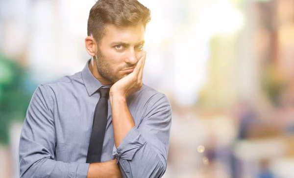 Młody Przystojny Biznesmen Patrząc Myślenia Białym Tle Zmęczony Znudzony Depresji — Zdjęcie stockowe