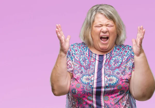 Senior Grootte Kaukasische Vrouw Geïsoleerde Achtergrond Vieren Gekke Gekke Voor — Stockfoto