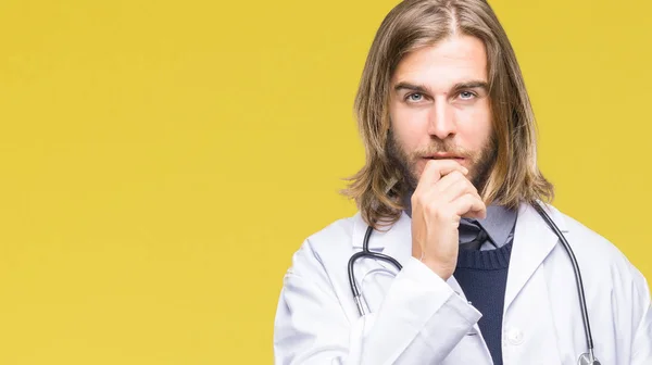 Young Handsome Doctor Man Long Hair Isolated Background Looking Confident — Stock Photo, Image