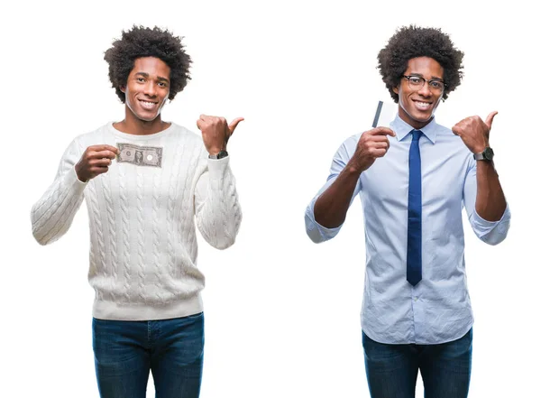 Colagem Jovem Empresário Afro Americano Segurando Dólar Cartão Crédito Sobre — Fotografia de Stock