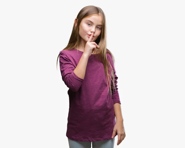 Молода Красива Дівчина Над Ізольованим Тлом Просить Мовчати Пальцем Губах — стокове фото