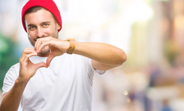 Jovem Homem Bonito Sobre Fundo Isolado Sorrindo Amor Mostrando Símbolo — Fotografia de Stock