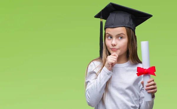 Young Beautiful Girl Wearing Graduate Cap Holding Degree Isolated Background — Stock Photo, Image