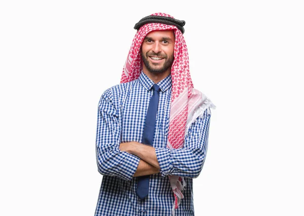 Młody Przystojny Arabian Biznes Człowiek Sobie Kefija Nad Białym Tle — Zdjęcie stockowe