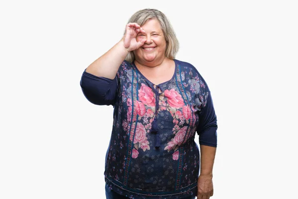 Senior Size Mulher Caucasiana Sobre Fundo Isolado Fazendo Gesto Com — Fotografia de Stock