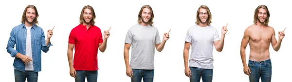 Collage Stilig Ung Man Bär Casual Look Över Vita Isolerade — Stockfoto