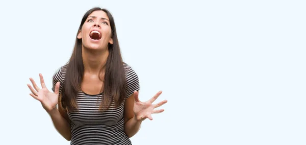 Young Beautiful Hispanic Woman Crazy Mad Shouting Yelling Aggressive Expression — Stock Photo, Image