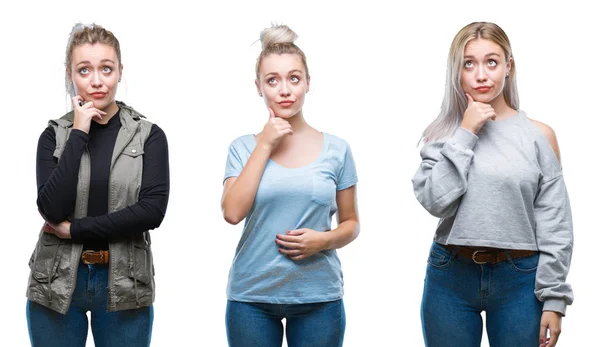 Collage Vacker Blond Ung Kvinna Över Isolerade Bakgrund Med Hand — Stockfoto