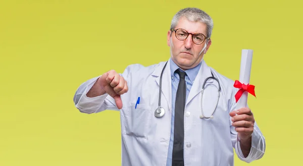 Handsome Senior Doctor Man Holding Degree Paper Isolated Background Angry — Stock Photo, Image