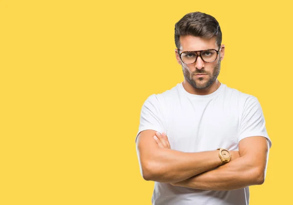 Joven Hombre Guapo Con Gafas Sobre Fondo Aislado Escéptico Nervioso — Foto de Stock