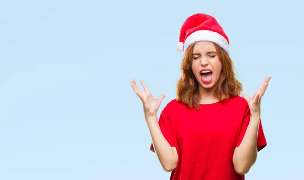 Молодая Красивая Женщина Изолированном Фоне Рождественской Шляпе Празднует Сумасшедший Сумасшедший — стоковое фото