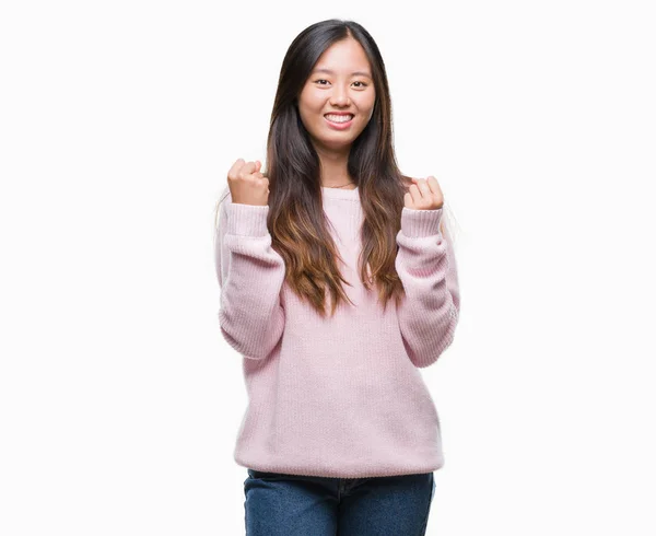 Mladá Asijská Žena Izolované Pozadí Velmi Šťastný Nadšený Dělá Vítěze — Stock fotografie