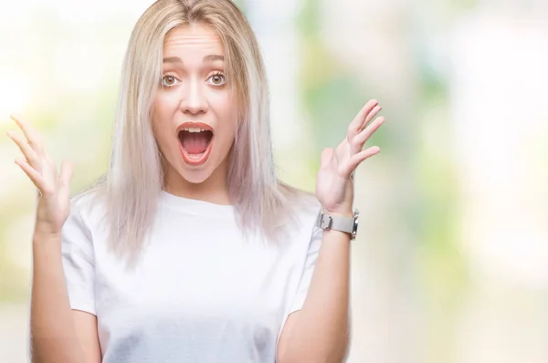 Young Blonde Woman Isolated Background Celebrating Crazy Amazed Success Arms — Stock Photo, Image