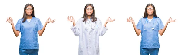 Collage Asiatiska Unga Kirurg Läkare Eller Sjuksköterska Kvinna Stående Över — Stockfoto