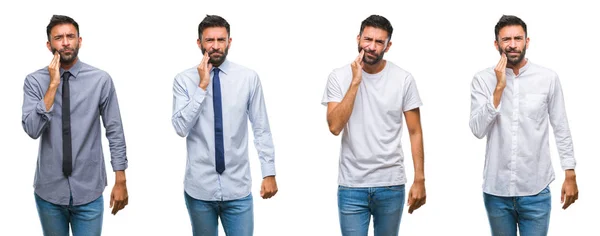 Collage Van Jonge Man Dragen Casual Look Witte Geïsoleerde Backgroud — Stockfoto