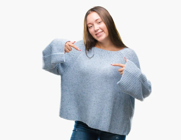 Young Beautiful Caucasian Woman Wearing Winter Sweater Isolated Background Looking — Stock Photo, Image