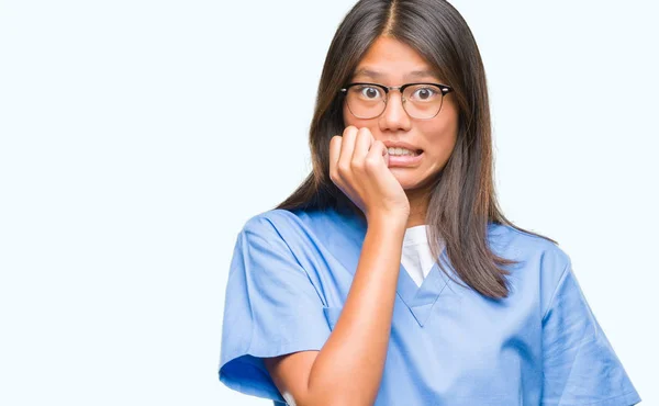 Young Asian Doctor Woman Isolated Background Looking Stressed Nervous Hands — Stock Photo, Image