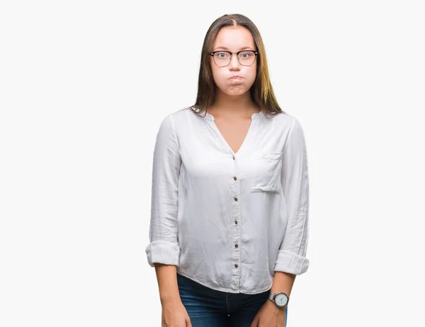 Jovem Caucasiana Bela Mulher Negócios Usando Óculos Sobre Fundo Isolado — Fotografia de Stock