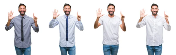 Collage Young Man Wearing Casual Look White Isolated Backgroud Showing — Stock Photo, Image