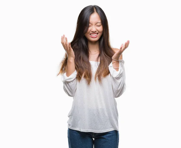 Jonge Aziatische Vrouw Geïsoleerde Achtergrond Vieren Gekke Gekke Voor Succes — Stockfoto