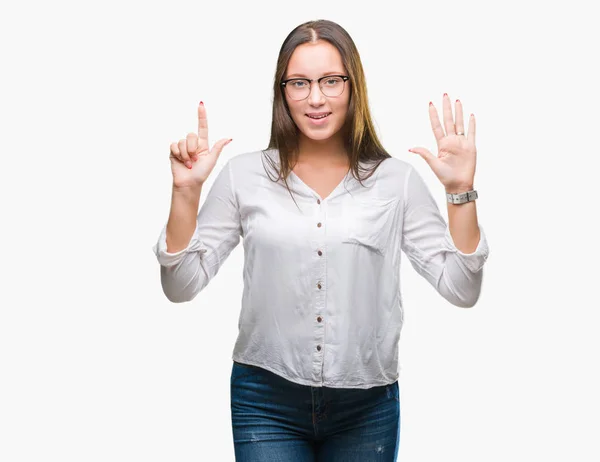 Young Caucasian Beautiful Business Woman Wearing Glasses Isolated Background Showing — Stock Photo, Image