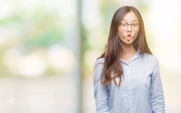 Jovem Mulher Negócios Asiática Vestindo Óculos Sobre Fundo Isolado Fazendo — Fotografia de Stock