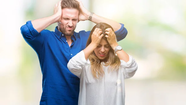 Jeune Couple Amoureux Sur Fond Isolé Souffrant Maux Tête Désespérés — Photo