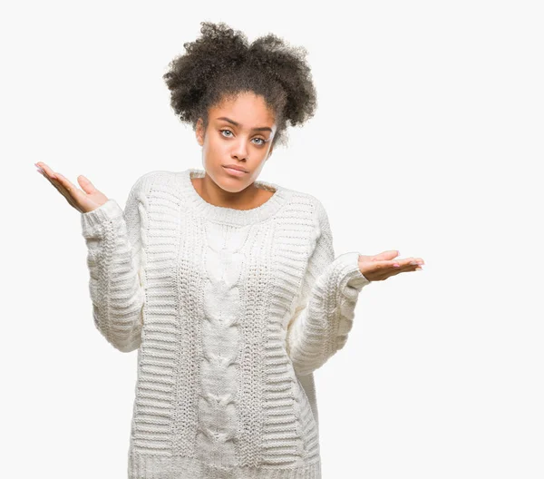 Young Afro American Woman Wearing Winter Sweater Isolated Background Clueless — Stock Photo, Image