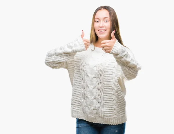 Junge Schöne Kaukasische Frau Winterpullover Über Isoliertem Hintergrund Zustimmend Positive — Stockfoto