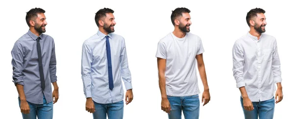 Collage Van Jonge Man Dragen Casual Look Witte Geïsoleerde Achtergrondgeluid — Stockfoto