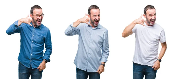 Colagem Homem Hoary Sênior Bonito Sobre Fundo Isolado Sorrindo Fazendo — Fotografia de Stock