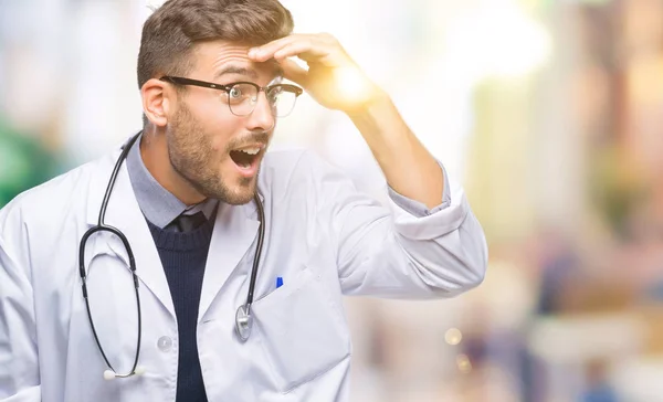 Young Handsome Doctor Man Isolated Background Very Happy Smiling Looking — Stock Photo, Image