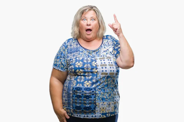 Senior Size Kaukasierin Über Isolierten Hintergrund Mit Erhobenem Zeigefinger Und — Stockfoto