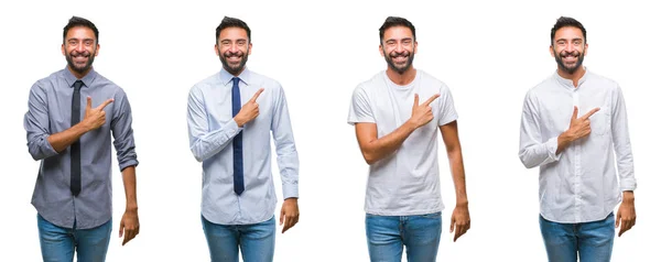 Colagem Jovem Vestindo Olhar Casual Sobre Branco Isolado Backgroud Alegre — Fotografia de Stock
