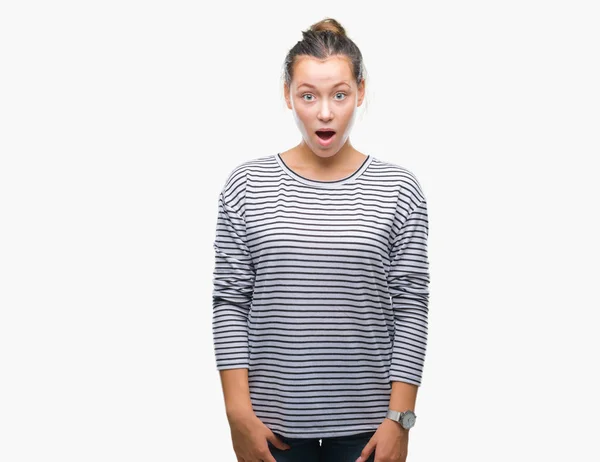 Young Beautiful Caucasian Woman Isolated Background Afraid Shocked Surprise Expression — Stock Photo, Image