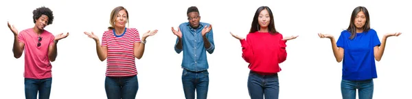 Composição Afro Americanos Hispânicos Chineses Grupo Pessoas Sobre Fundo Branco — Fotografia de Stock