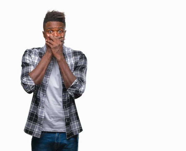 Afrikalı Amerikalı Genç Izole Arka Plan Ağız Hata Için Elleriyle — Stok fotoğraf